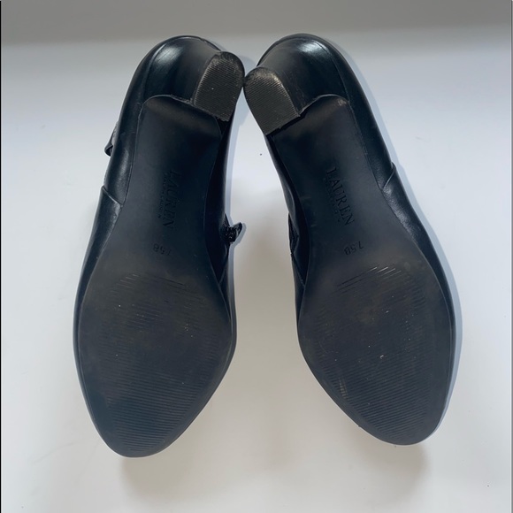 Ralph Lauren Black Leather Brinly Heeled Ankle Boots Booties 7.5 - Picture 8 of 9